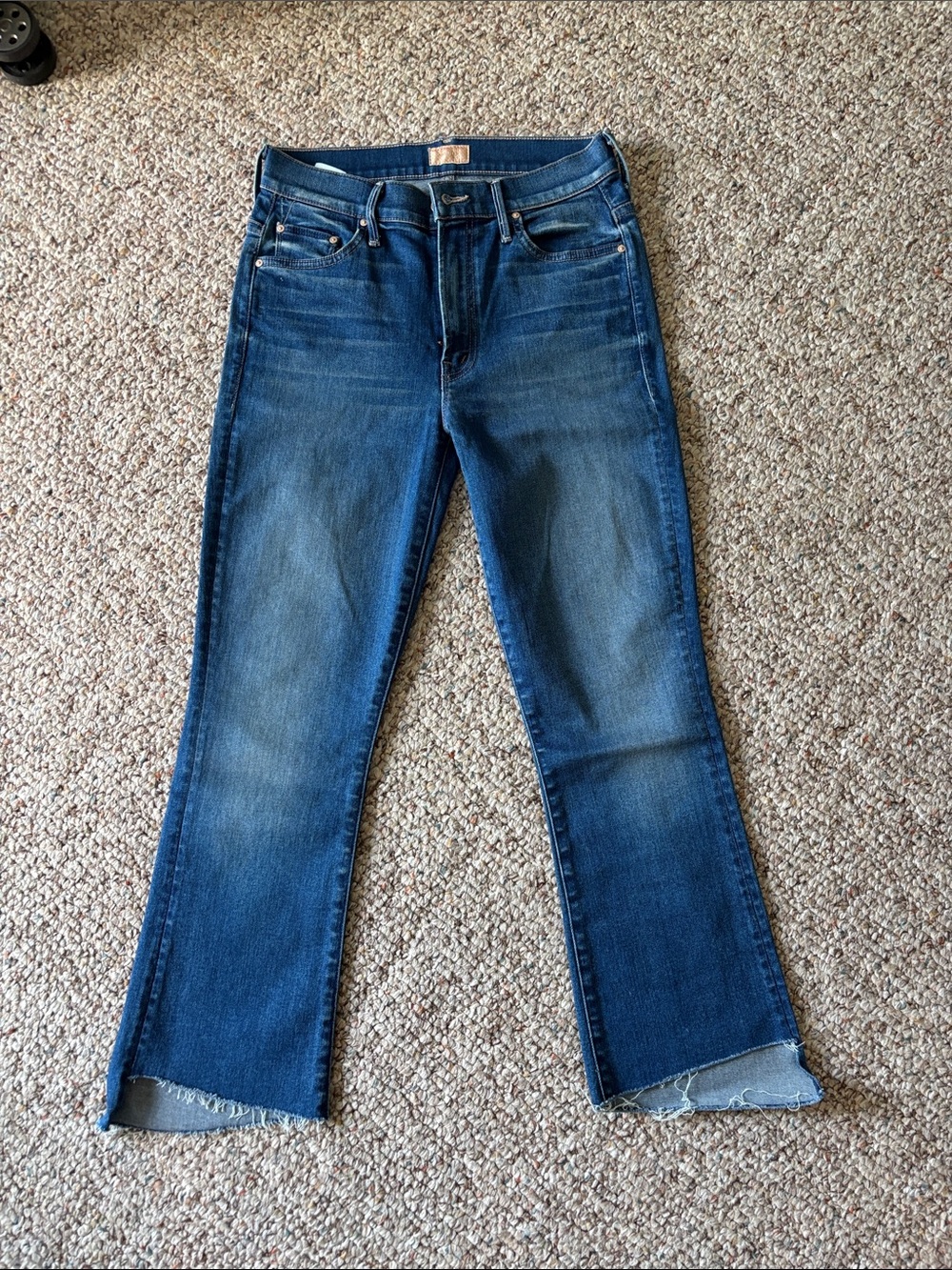 MOTHER Blue Flare Jeans with Raw Hem